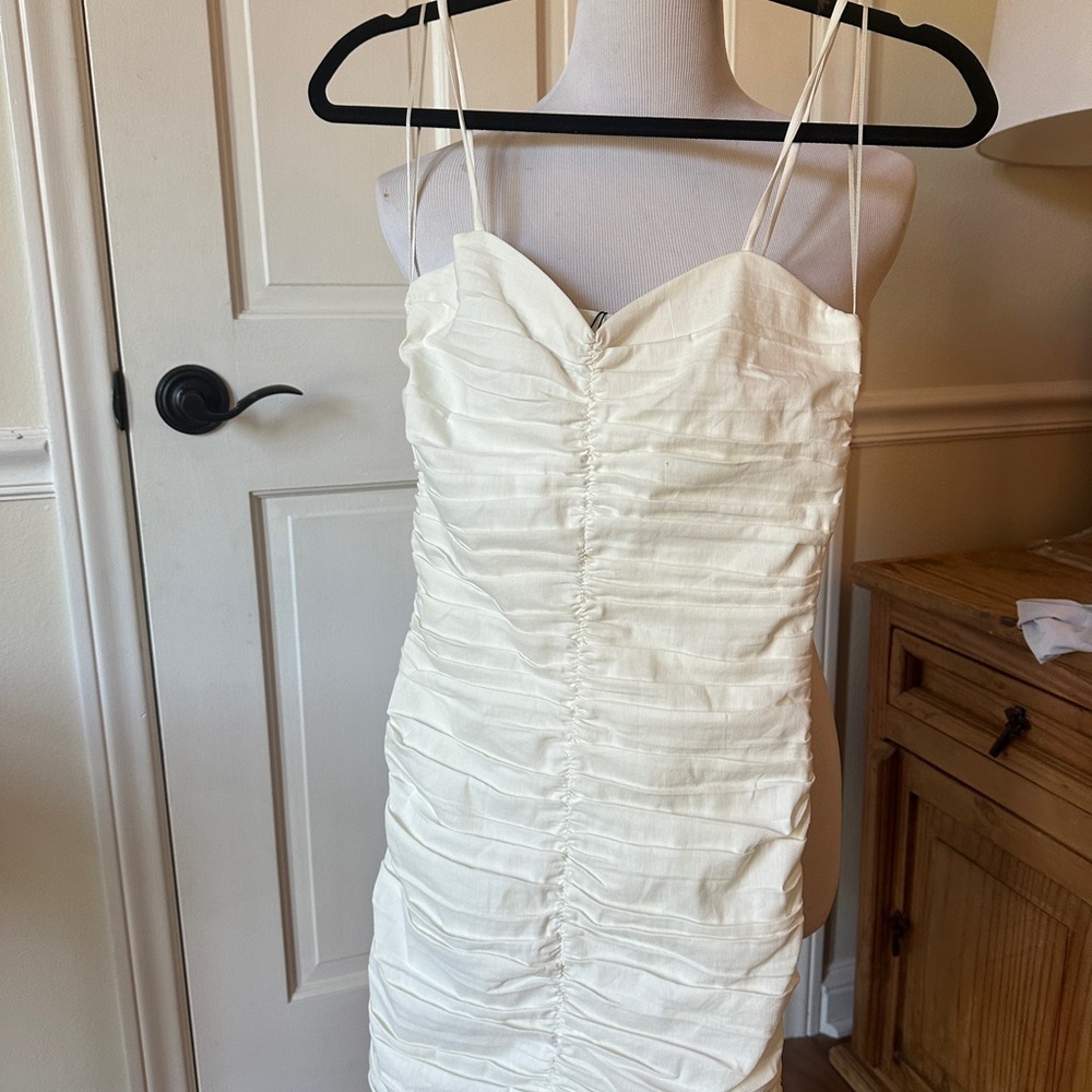 XS White Zara linen blend mini dress, bachelorette party dress - Picture 5 of 14